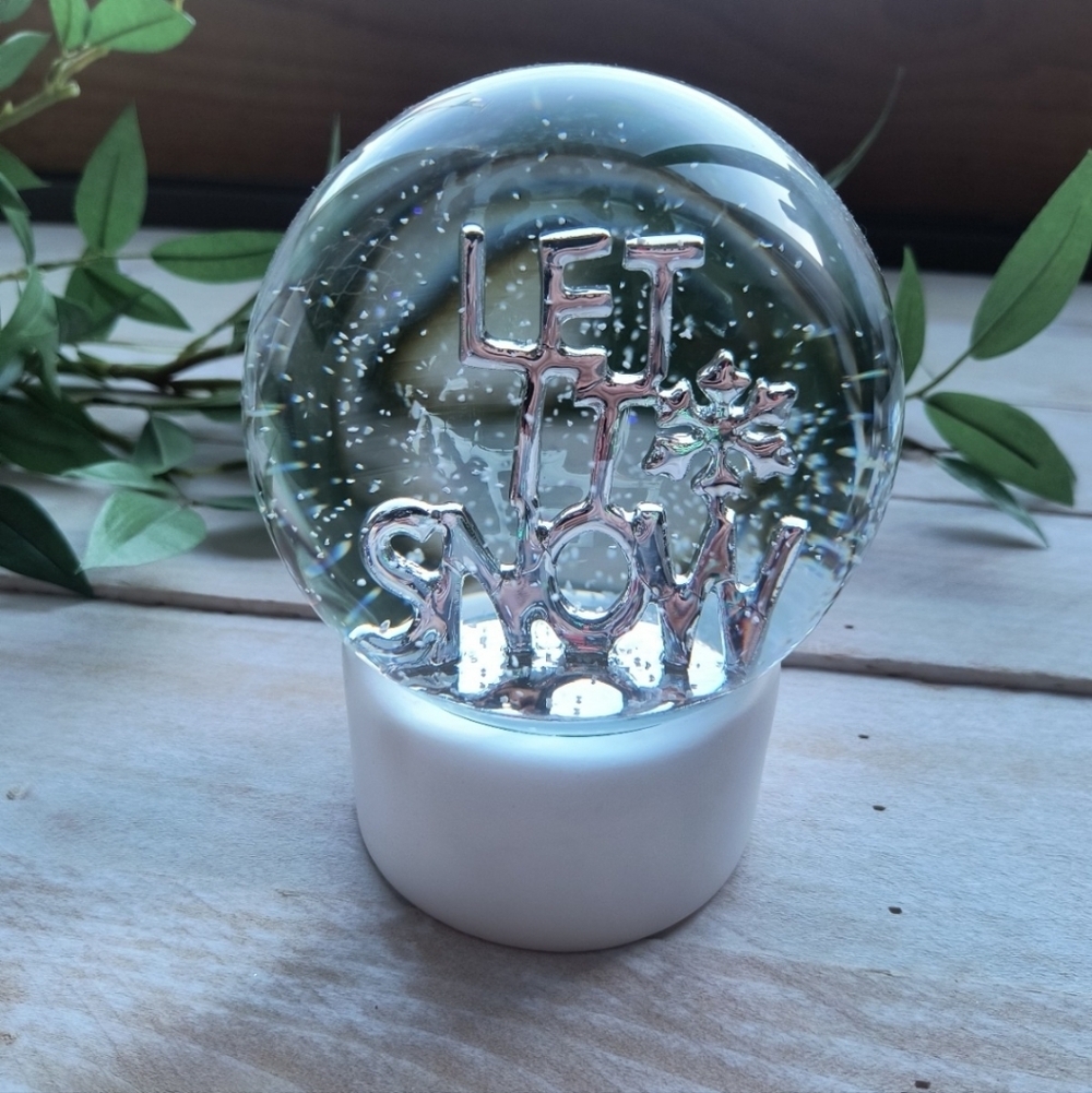 New NORDSTROM Snow Globe LET IT SNOW Light Up Christmas Decor White Silver